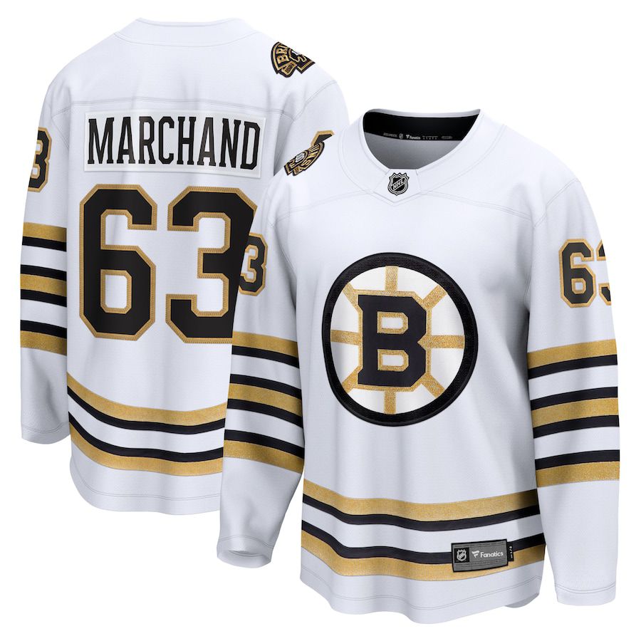 Men Boston Bruins #63 Brad Marchand Fanatics Branded White 100th Anniversary Premier Breakaway Player NHL Jersey->boston bruins->NHL Jersey